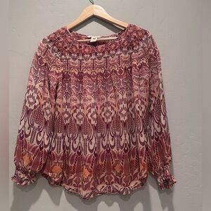 Sundance Boho‎ Peasant Lightweight Patterned Blouse 100% Silk Size Small